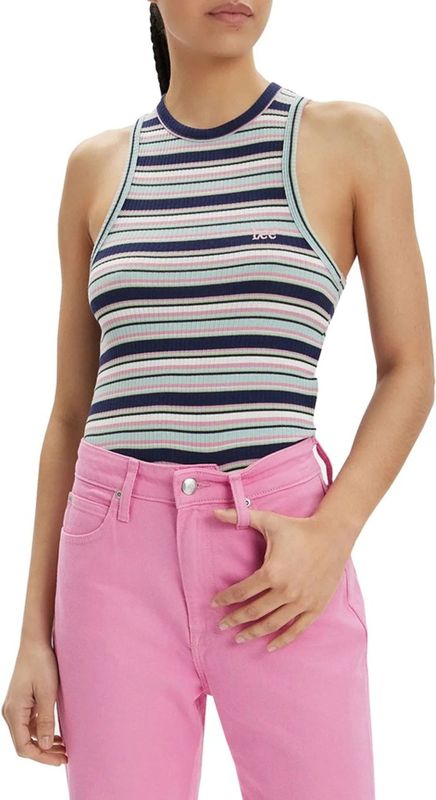Lee - Gestreepte Mouwloze Top - Blauw - Katoenmix