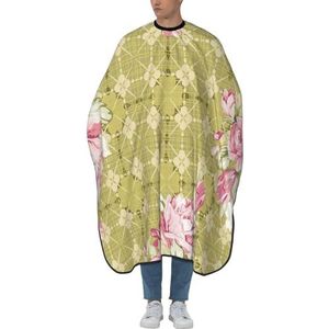 Kapperscape Roze Rozen Plaid Bloem Schort Barbier Antistatisch Kapsel Polyester Beschermhoes Voor Snijden En Haar Sterven Kappers Styling