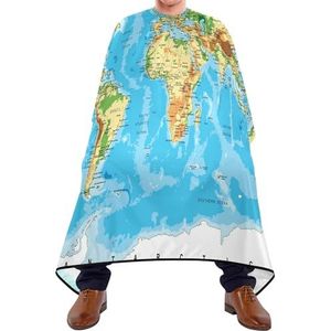 Kapper Kapsel Cape Gedetailleerde Fysieke Wor-Ld Kaart Met Landen Grote Steden Blauwe Zee Kapper Schort Cape Waterdichte Kappersjurk Antistatische Haar Knipjurk Voor Kappers Haar Knippen