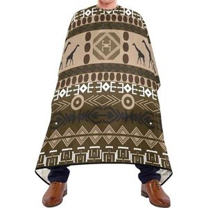 Kapper schort Cape Bruin Etnische Tribal Elementen Met Giraffen Textuur Salon Cape Professionele Kapper Jurk Vlekbestendige Kappers Cape Voor Kleurplaten Snijden Familie