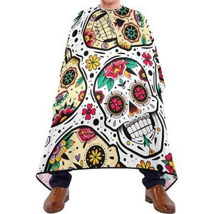 Kapper schort Cape Naadloze Mexicaanse Suiker Schedels Met Bloemen Suiker Schedel Kapper Schort Verstelbare Schort Waterdichte Kappers Cape Voor Vrouwen Snijden Kapper