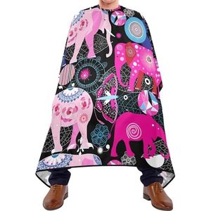 Kapper Schort Naadloze Heldere Kleurrijke Roze Olifanten Bladeren Bloemen Op Donkere Kapper Kapper Kapsel Cape Gepersonaliseerde Schort Unisex Kappers Jurk Voor Kleurplaten Kids Kapper