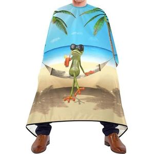 Kapper Schort Kikker Met Zonnebril Sap Tropische Groene Palmboom Blauw Oceaan Kapper Schort Cape Vlekbestendig Schort Professionele Kapsel Cape Voor Kleuren Styling Kids