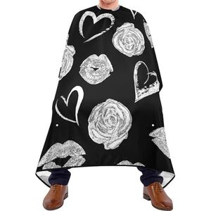 Kappersschort Naadloze Zilver Witte Lippen Kus Sporen Rozen En Harten Op Zwarte Kapper Schort Cape Verstelbare Haar Snijden Jurk Professionele Kapsel Schort Jurk Voor Kappers Kleurplaten Familie