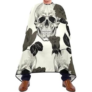 Kapper Kapsel Cape Grijze Schedels En Rozen Bloem Met Zwarte Bladeren Op Witte Kapper Schort Cape Antistatische Volledige Lengte Cape Waterdichte Styling Capes Voor Kinderen Vrouwen