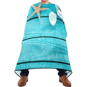 Kapper Schort Wit Visnet Zeeschelpen En Zeester Op Teal Blauw Hout Kappers Jurk Vlekbestendig Volledige Lengte Cape Unisex Styling Capes Voor Mannen Vrouwen Kappers