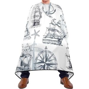 Kappersjurk, mariene zeilboten, kompas, anker, zeeschelpen in retrostijl, kappersschort, gepersonaliseerde kappersjurk, kapper, kapper, kapper, kapper, kapper, kapper, kapper, kapper, kapper, kapper,