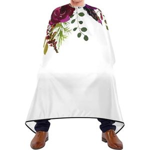 Salon Cape Bourgondië Rood Wit Bloemen En Veren Op Wit Haar Snijschort Waterdicht Volledige Lengte Cape Unisex Kapsel Cape Voor Kapper Kinderen Kapper