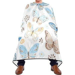 Kappersschort Naadloze vliegende vlinders blauw geel en bruin op wit kappersschort cape gepersonaliseerde haarknipjurk waterdichte kappersschort voor kapsalon mannen