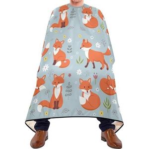Kapper Schort Oranje Cartoon Vossen Bloemen Lichtblauwe Achtergrond Salon Cape Verstelbare Kapsel Cape Waterdichte Kappers Schort Voor Kappers Mannen Kleurplaten