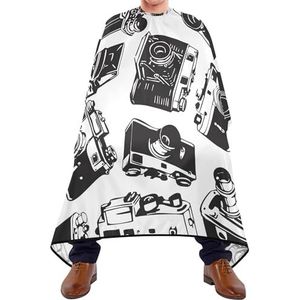 Kapper Kapsel Cape Naadloos Patroon Met Oude Camera's Zwart Wit Vintage Retro Stijl Kapper Schort Vlekbestendige Kapper Kapper Cape Professionele Volledige Lengte Cape Voor Vrouwen Mannen Kids