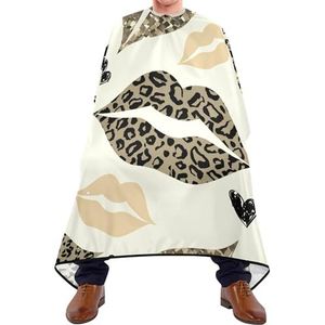 Kappersjurk Retro Bruin Glitter Luipaard Huid Vrouw Lippen Zwart Harten Op Wit Haar Snijschort Gepersonaliseerde Kappers Salon Cape Professionele Haar Knipjurk Voor Salon Kapsel Kinderen