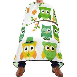 Salon Cape St Patrick'S Day Naadloze Groene Uilen Op Boomtakken Op Witte Kapper Schort Vlekbestendig Kappers Salon Cape Antistatische Kappers Voor Kinderen Mannen Styling