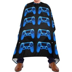 Kapper Cape Video Game Joystick Gamepad In Blauw Neon Licht Geïsoleerd Op Zwarte Kapper Schort Unisex Kappers Schort Professionele Haar Snijden Cape Voor Salon Mannen Familie