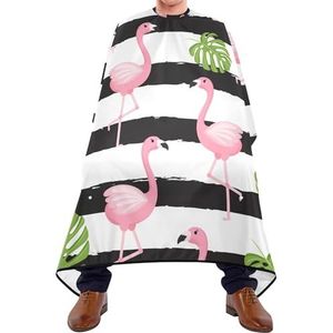 Salon Cape Tropische Palmen Roze Flamingo's Op Zwart Wit Verticale Strepen Haar Snijden Schort Vlekbestendig Haar Snijden Cape Unisex Kappers Voor Kappers Knippen Kapsel