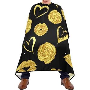 Kappersschort Naadloze Gouden Lippen Kus Sporen Rozen En Harten Op Zwarte Kappers Jurk Gepersonaliseerde Kappers Jurk Professionele Styling Capes Voor Vrouwen Haar Knippen Familie