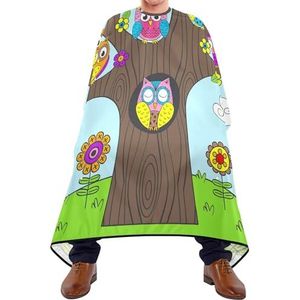Salon Cape Kleurrijke Tribal Etnische Uilen Op De Boomtakken Met Turuoise Sky Kapper Schort Cape Antistatische Kappers Jurk Professionele Salon Jassen Voor Styling Kappers Haar Knippen