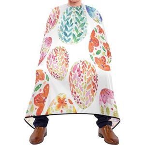 Haar Snijden Schort Pasen Bloem Eieren In Multicolor Tribal Etnische Eieren Op Witte Kapper Schort Cape Vlekbestendig Schort Waterdichte Kappers Voor Mannen Vrouwen Salon