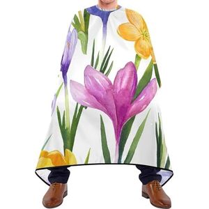 Kappersjurk Bloemen Paars Geel Roze Bloemen Met Groene Bladeren Op Witte Salon Cape Vlekbestendig Styling Capes Verstelbare Haar Knipjurk Voor Kappers Familie Styling