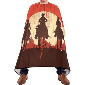 Salon Cape Drie Jongens Rijden Een Paard Maan Cactussen Op Een Rood Houten Teken Kapper Kapper Kapper Cape Verstelbare Kappers Jurk Anti-Statische Kapper Jurk Voor Kapper Kids Salon