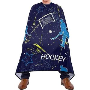 Kapper Cape Blauw Silhouet Hockey Spelers IJshockey Spelen Op Zwarte Salon Cape Vlekbestendig Schort Verstelbare Kapsel Schort Jurk Voor Kinderen Kinderen Kapper
