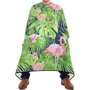 Kappersschort Cape Groen Lichtgroene Tropische Bladeren En Roze Flamingo's Op Donkerblauwe Salon Cape Vlekbestendig Schort Waterdichte Haar Knipjurk Voor Kappers Kinderen Haar Knippen