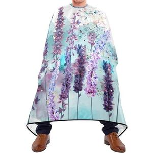 Haar Schort Schort Aquarel Lente Lavendel Bloemen Op Teal Wit Patroon Kapper Schort Cape Antistatische Kapper Jurk Waterdichte Kappers Schort Voor Kapsel Kapper Vrouwen