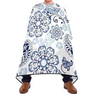 Kappersschort Cape Oosterse Indigo Traditionele Pai-Sley Bloemen Op Witte Kapper Cape Gepersonaliseerde Kappers Schort Antistatische Styling Capes Voor Kinderen Kapsalon