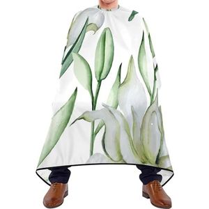 Salon Cape Naadloos Met Witte Aquarel Lelie Met Groene Bladeren Op Witte Kapper Schort Professionele Kapper Kapper Cape Gepersonaliseerde Kappers Cape Voor Kinderen Kapsel Vrouwen