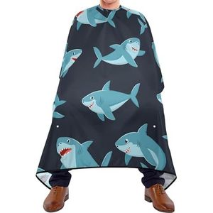 Kapper Schort Naadloze Cartoon Oceaan Blauw Comic Haaien Vissen Op Donkere Kapper Schort Cape Anti-Statische Kappers Cape Waterdichte Salon Jassen Voor Kapper Mannen Kapsel