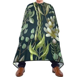 Salon Cape Groene Eucalyptus Magnolia Varen Bladeren En Vetplanten Op Zwart Haar Snijden Schort Waterdichte Kappers Vlekbestendig Salon Jassen Voor Snijden Mannen Familie