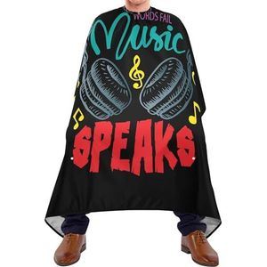 Kapper Kapsel Cape Kleurrijke Oortelefoon Met Waar Woorden Falen Muziek Spreekt Op Zwarte Kappers Schort Antistatische Kapper Jurk Verstelbare Kappers Schort Voor Styling Kappers Kinderen