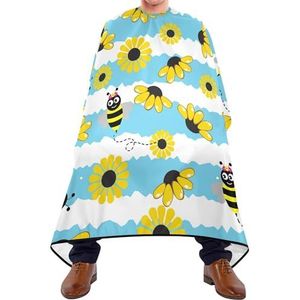 Salon Cape Naadloos Patroon Met Bee Geel Zonnebloemen Op Blauw Wit Strepen Kapper Schort Cape Unisex Kappers Cape Professionele Kappers Schort Voor Kappers Kappers Kapsel Vrouwen