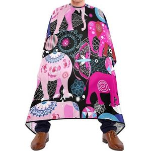 Salon Cape Naadloze Heldere Roze Olifanten Tribal Etnisch Thema Op Zwarte Kapper Kapper Cape Waterdichte Kappers Jurk Unisex Schort Voor Styling Vrouwen Mannen
