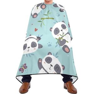 Haar Snijden Schort Leuke Panda Eten Bamboe Bladeren Op Teal Naadloze Patroon Salon Cape Gepersonaliseerde Kapsel Cape Waterdichte Haar Snijden Cape Voor Knippen Kapsel Styling