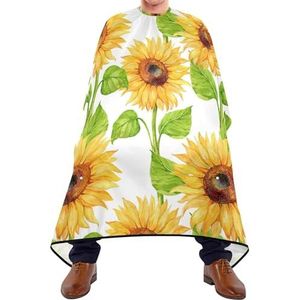 Salon Cape Naadloze Aquarel Gele Zonnebloem Met Groene Bladeren Bloem Haar Snijden Schort Verstelbare Kappers Cape Waterdichte Kappers Schort Voor Snijden Mannen Familie