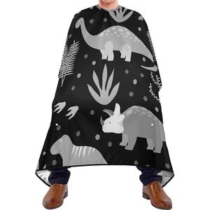 Kappersschort Verschillende dinosaurussen vliegende dinosaurussen gras in grijs wit patroon salon cape gepersonaliseerde volledige lengte cape verstelbare kappers salon cape voor kapper kapsel kapper