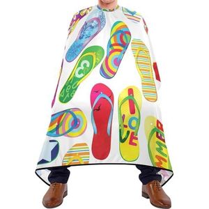 Kapper Schort Kleurrijke Flip Flops Strand Sandalen Op Witte Salon Cape Vlekbestendige Kappers Unisex Haar Knipjurk Voor Mannen Vrouwen Snijden