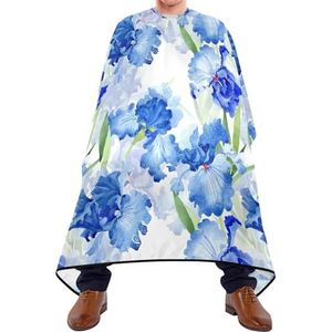 Haar Snijden Schort Aquarel Blauwe Iris Bloemen Met Groene Bladeren Botanische Textuur Kapper Kapper Kapper Cape Vlekbestendig Kappers Schort Professionele Haar Snijden Cape Voor Kinderen Mannen