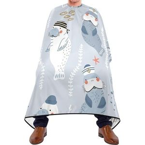 Kappersschort Naadloze Kinderachtige Grijze Witte Manatees Op Lichtgrijs Kappersschort Antistatische Kappers Professionele Kappers Schort Voor Vrouwen Kapsel Mannen