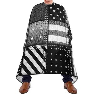 Kappersschort Vintage Denim Patwork Van Amerikaanse Vlag Zwart Wit Salon Cape Professionele Styling Capes Vlekbestendig Schort Voor Kapsel Vrouwen Kinderen