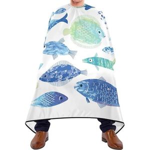 Kapper Kapsel Cape Teal Verschillende Vissen Naadloos Op Witte Salon Cape Verstelbare Kapper Jurk Gepersonaliseerde Kappers Schort Voor Snijden Kapper Kids
