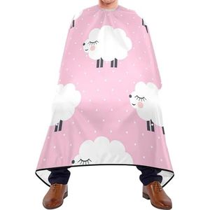 Salon Cape Naadloze Kinderachtige Witte Schapen Op Roze Witte Stippen Haar Snijden Schort Waterdicht Kapsel Cape Anti-Statische Kapper Jurk Voor Knippen Kappers Kinderen