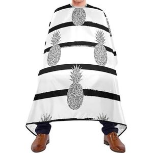 Kapper Cape Ananas In Zilver Glitter Op Zwart-Witte Strepen Kappersschort Vlekbestendige Kappers Cape Verstelbare Kappers Schort Voor Kinderen Mannen Kapsel