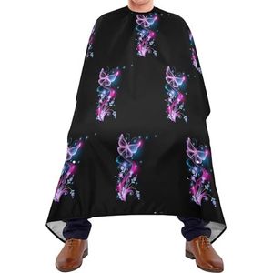 Kapper Kapsel Cape Paarse Bloemen Sterren En Transparante Vlinder Op Zwarte Donkere Kapper Schort Cape Waterdichte Schort Unisex Kappers Jurk Voor Kapper Mannen Kinderen