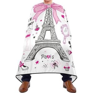Kappersschort handgetekende doodle Parijs symbolen roze zwart op wit kapper kapsel cape unisex kappersjurk antistatische salonjurken voor kapper familie kapsel