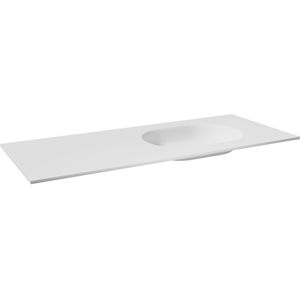 Balmani Tablo Oval asymmetrisch rechtse wastafel mat witte Solid Surface 135 x 55 cm