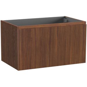 Storke Ribs zwevende wastafelonderkast 85 x 52 cm notenhout 2 lades