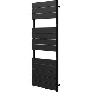 Vipera Teide enkele handdoekradiator 50 x 142 cm zowel elektrisch als cv mogelijk mat zwart zij- en middenaansluiting 821W
