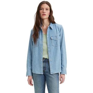 Essential - Denim Blouse Met Lange Mouwen en Borstzak